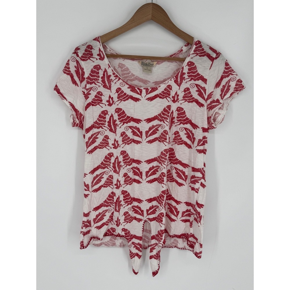 Lucky Brand Live in Love Womens Sz XL Red & White Bird Design Front Waist Tie F1